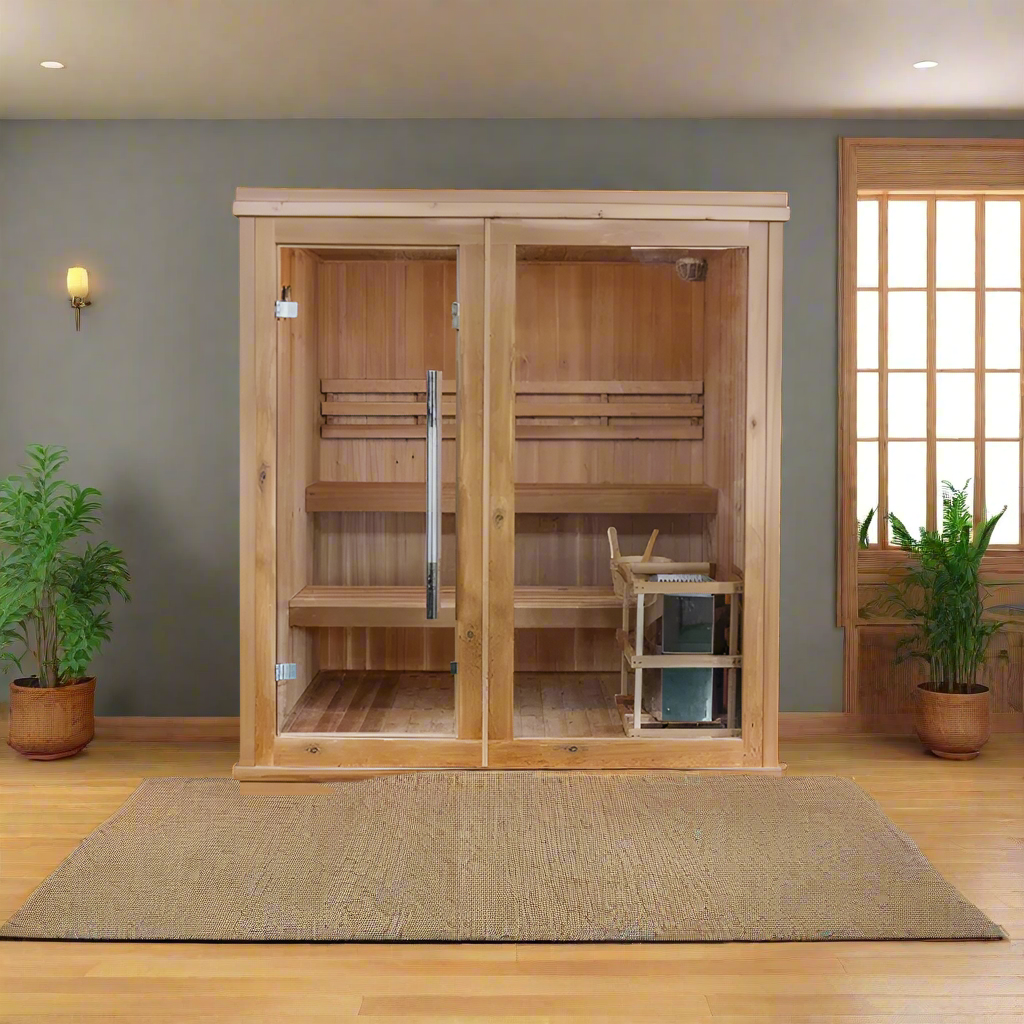 SunRay Charleston 4-Person Indoor Traditional Sauna with Double Bench - Image 1