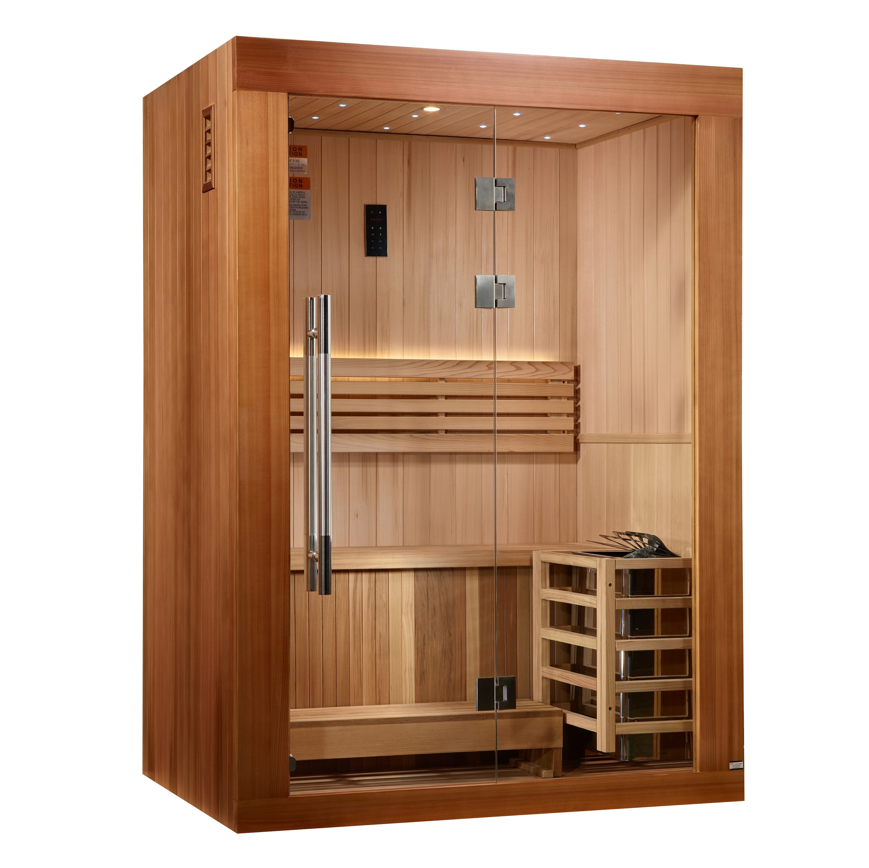 Golden Designs 2025 Updated "Sundsvall Edition" 2 Person Traditional Sauna - Canadian Red Cedar Interior and Pacific Premium Clear Cedar Exterior (GDI-7289-02)