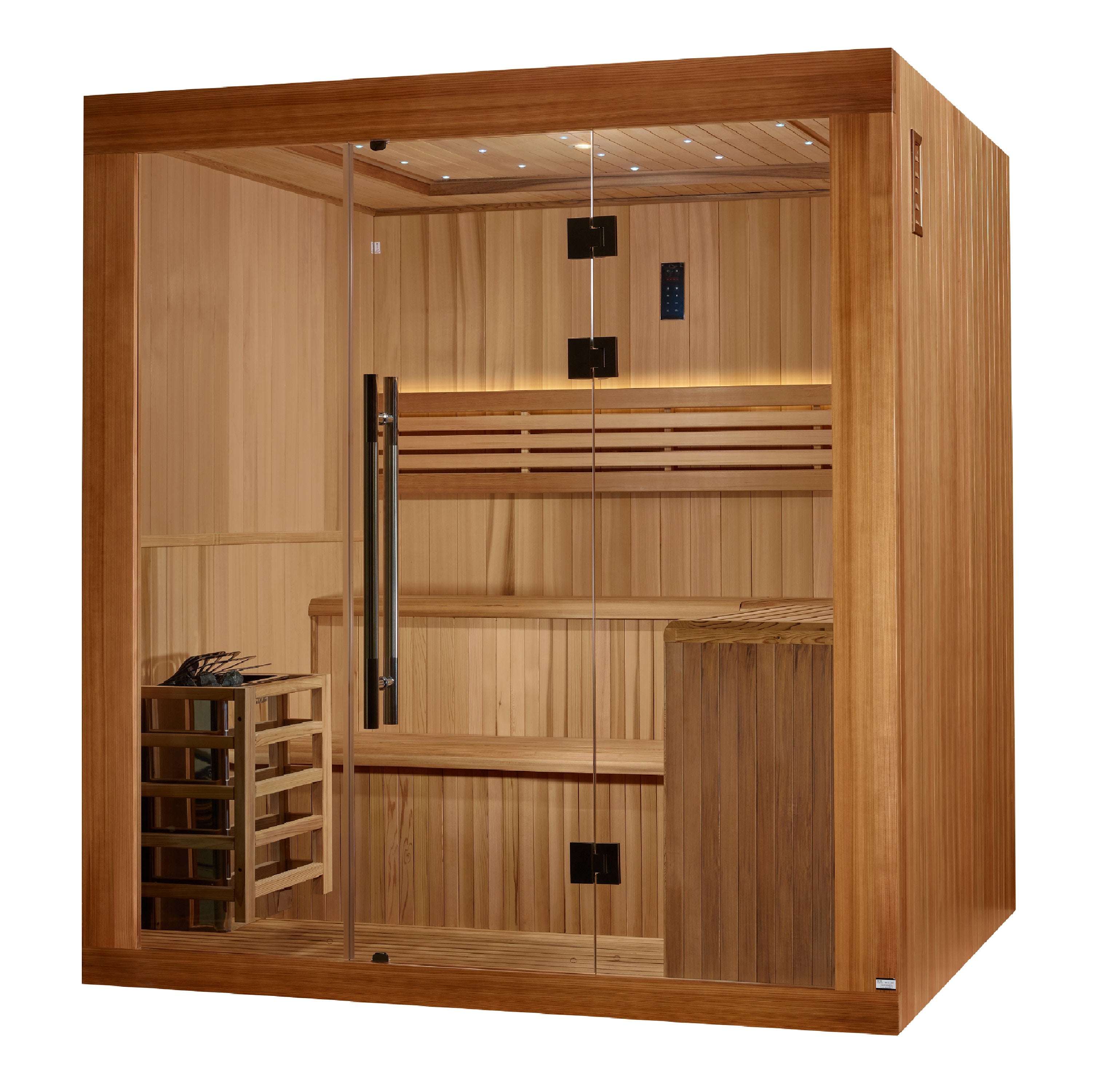 Golden Designs 2025 Updated "Osla Edition" 6 Person Traditional Sauna - Canadian Red Cedar Interior and Pacific Premium Clear Cedar Exterior (GDI-7689-02)