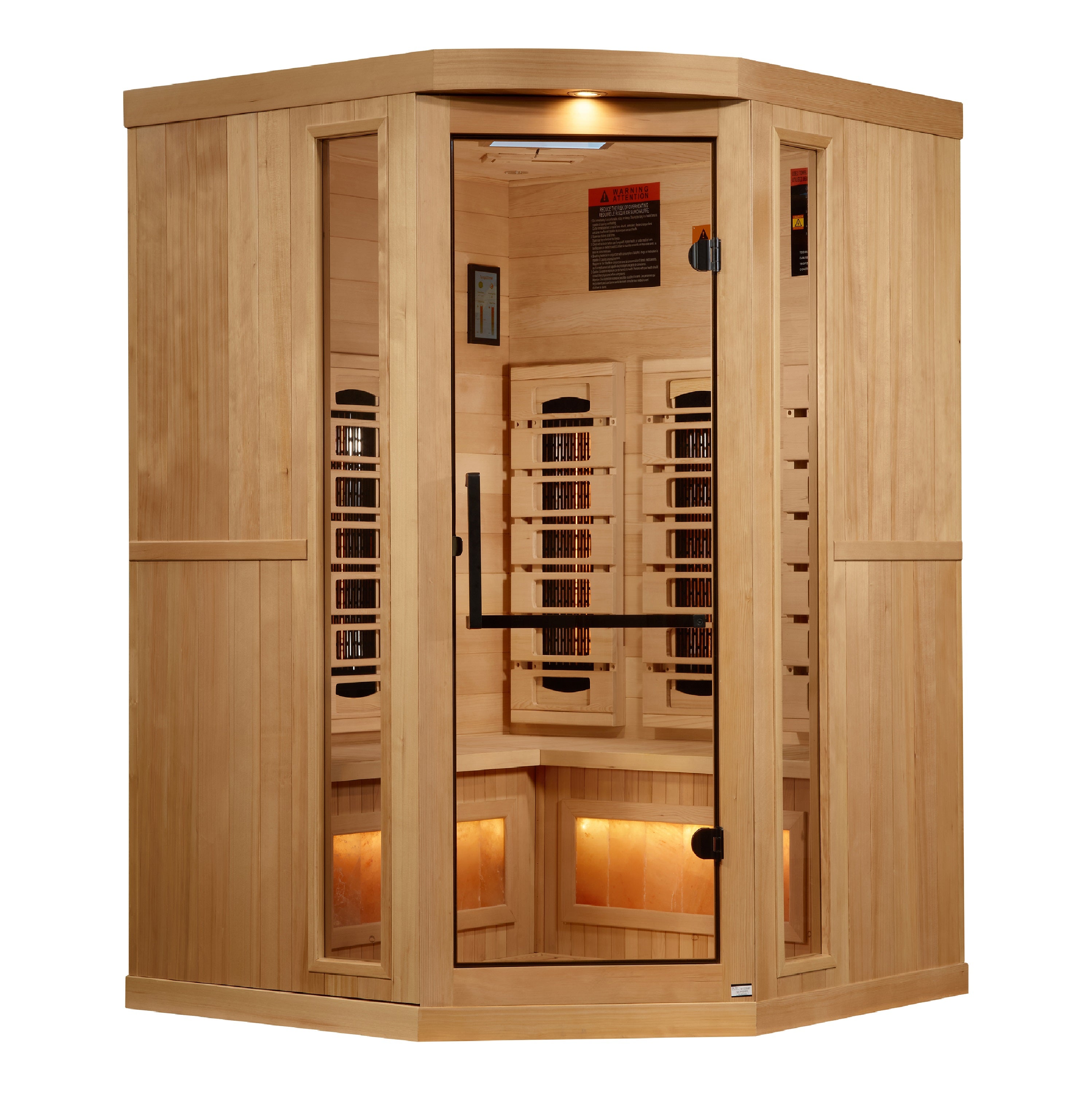 Golden Designs 3-Person Corner Full Spectrum PureTech™ Near Zero EMF (Under 3MG) FAR Infrared Sauna with Himalayan Salt Bar (Canadian Hemlock) (GDI-8035-03)