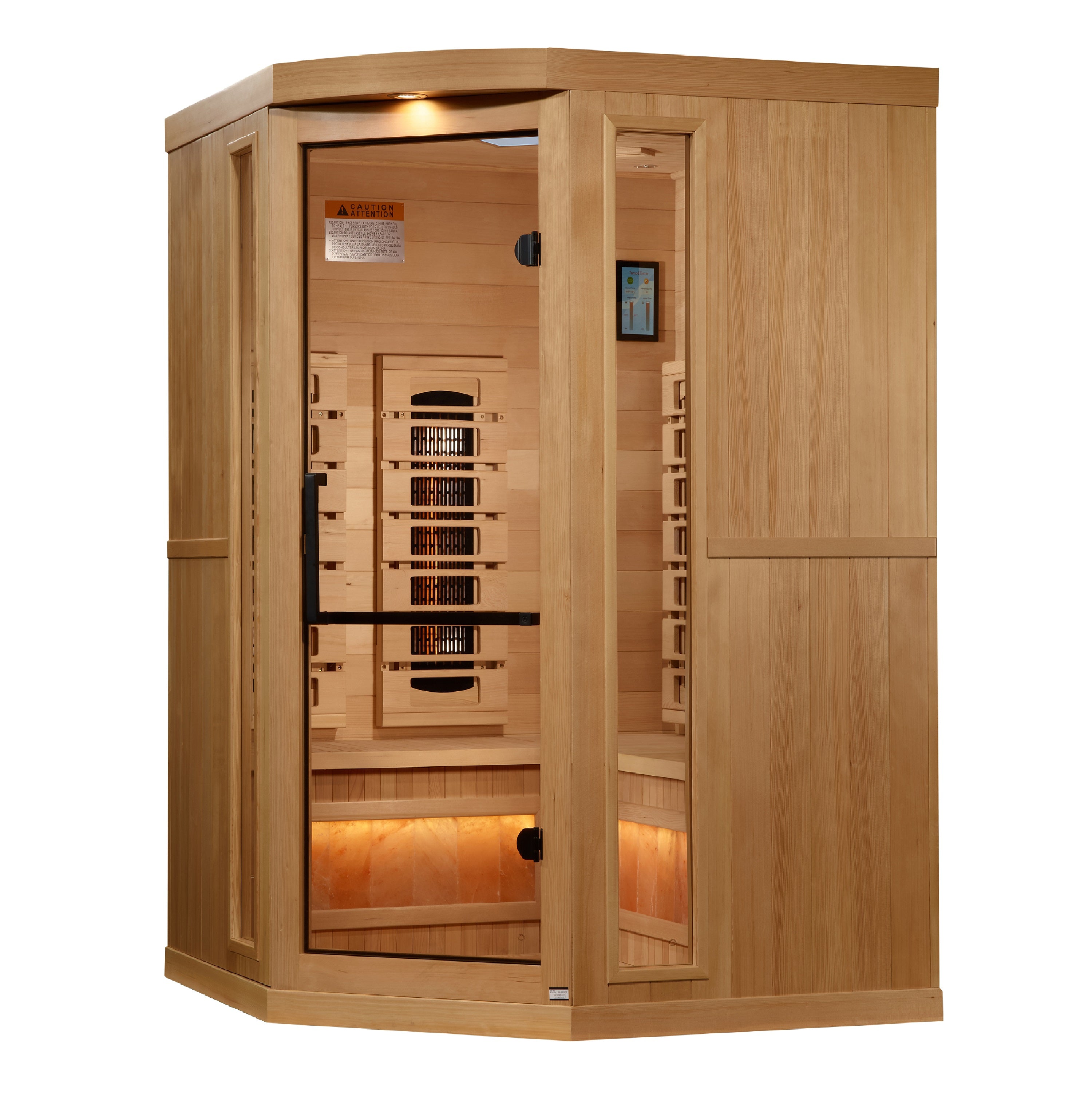 Golden Designs 3-Person Corner Full Spectrum PureTech™ Near Zero EMF (Under 3MG) FAR Infrared Sauna with Himalayan Salt Bar (Canadian Hemlock) (GDI-8035-03)