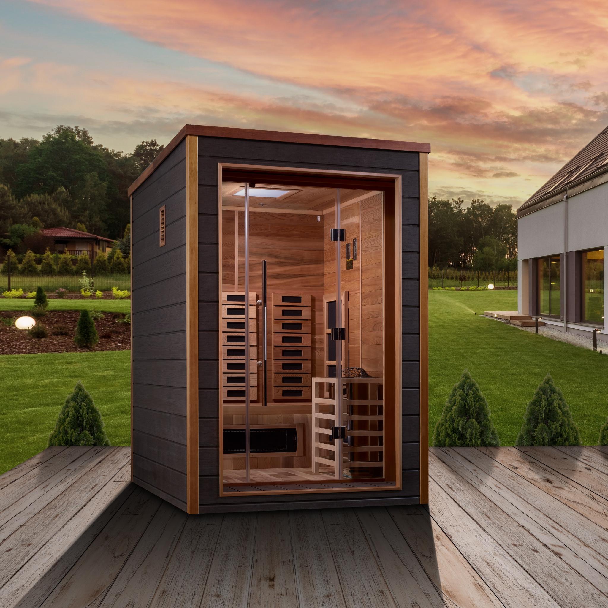 Golden Designs Nora 2 Person Indoor-Outdoor Hybrid Sauna with Full Spectrum & Harvia Stove (GDI-8222-01)