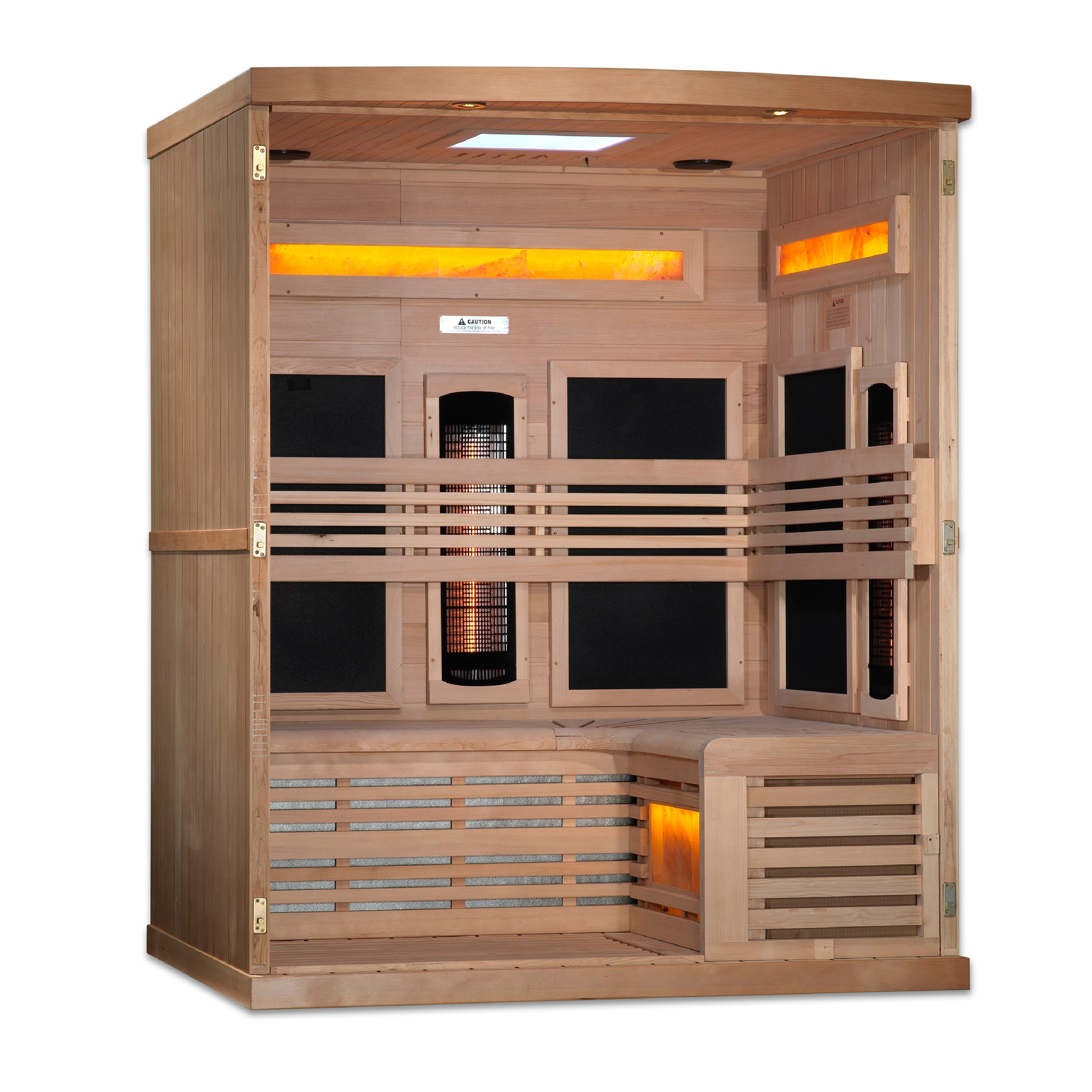 Golden Designs 3-Person Full Spectrum PureTech™ Near Zero EMF (Under 3MG) FAR Infrared Sauna with Himalayan Salt Bar (Canadian Hemlock) (GDI-8230-01)