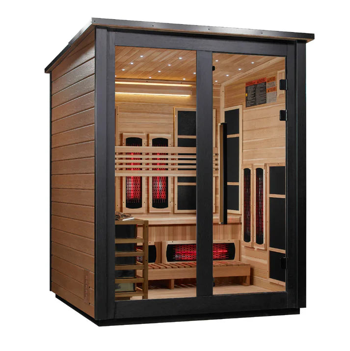 Golden Designs Loviisa 3 Person Hybrid (PureTech™ Full Spectrum IR or Traditional Stove) Outdoor Sauna (GDI-8523-03) - Canadian Red Cedar Interior, 2 Tone Finish (GDI-8523-03)
