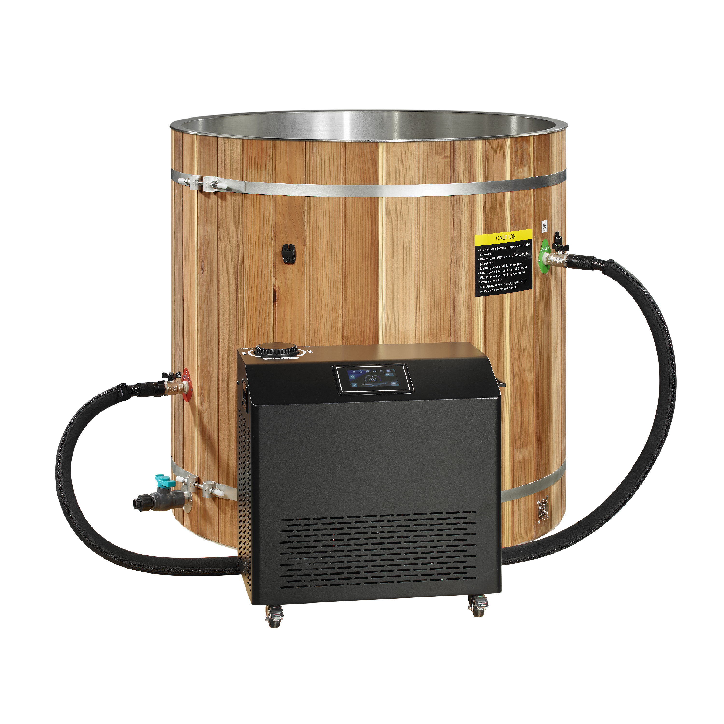 DCT Barrel Cold Plunge Tub — Pacific Cedar / 304 Stainless Steel Interior, 42" | Dynamic Cold Therapy by Golden Designs