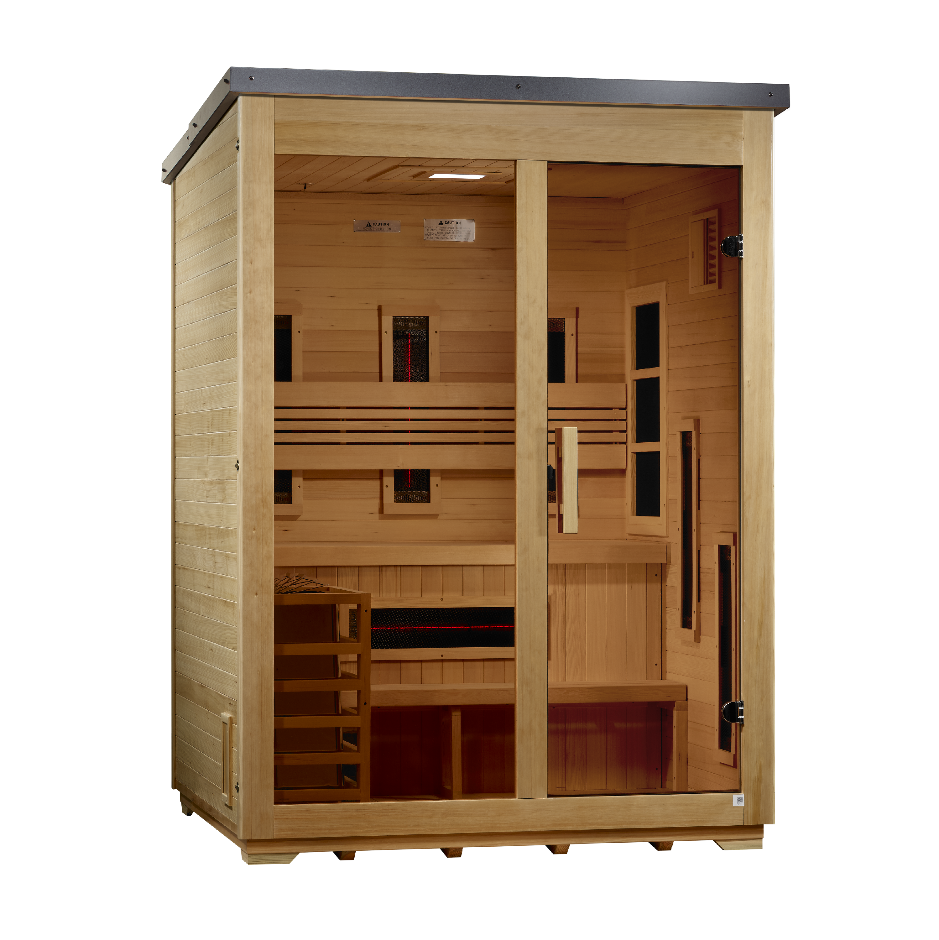 Golden Designs "Carinthia" 3 Person Hybrid (PureTech™ Full Spectrum IR or Traditional Stove) Outdoor Sauna - Flat Roof (GDI-8023-01)