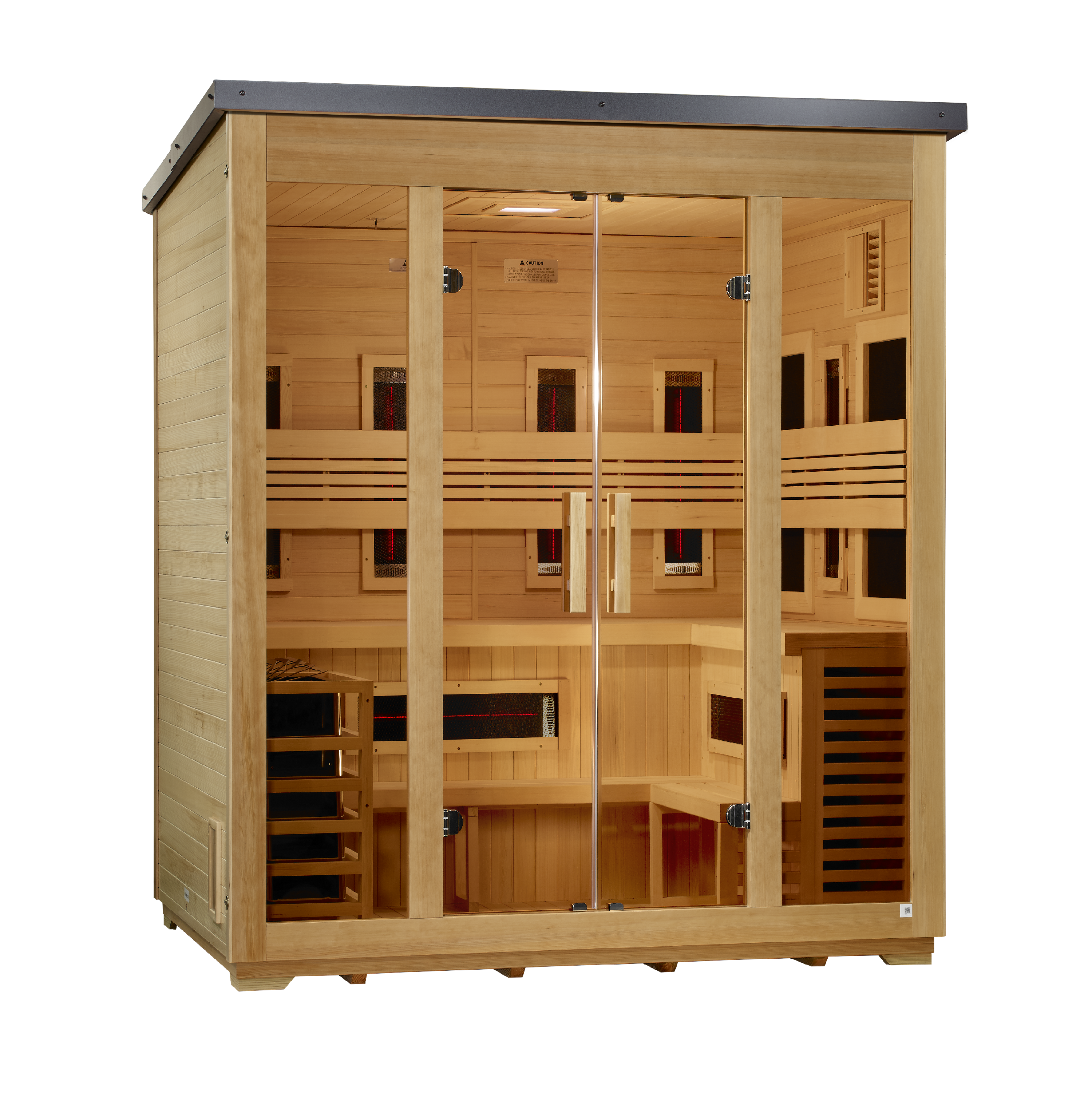 Golden Designs "Gargellen" 5 Person Hybrid (PureTech™ Full Spectrum IR or Traditional Stove) Outdoor Sauna - Flat Roof (GDI-8025-01)
