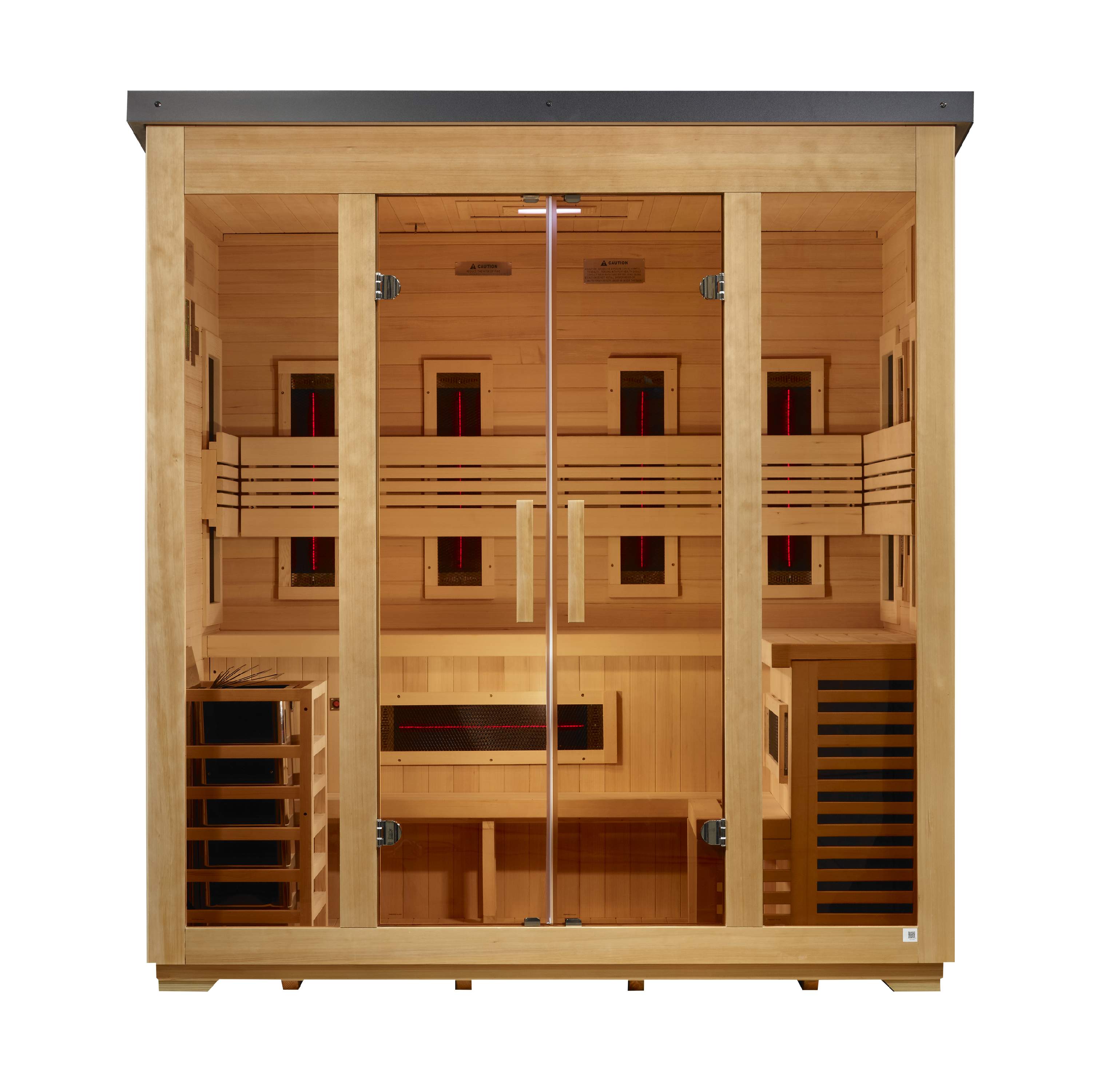 Golden Designs "Gargellen" 5 Person Hybrid (PureTech™ Full Spectrum IR or Traditional Stove) Outdoor Sauna - Flat Roof (GDI-8025-01)
