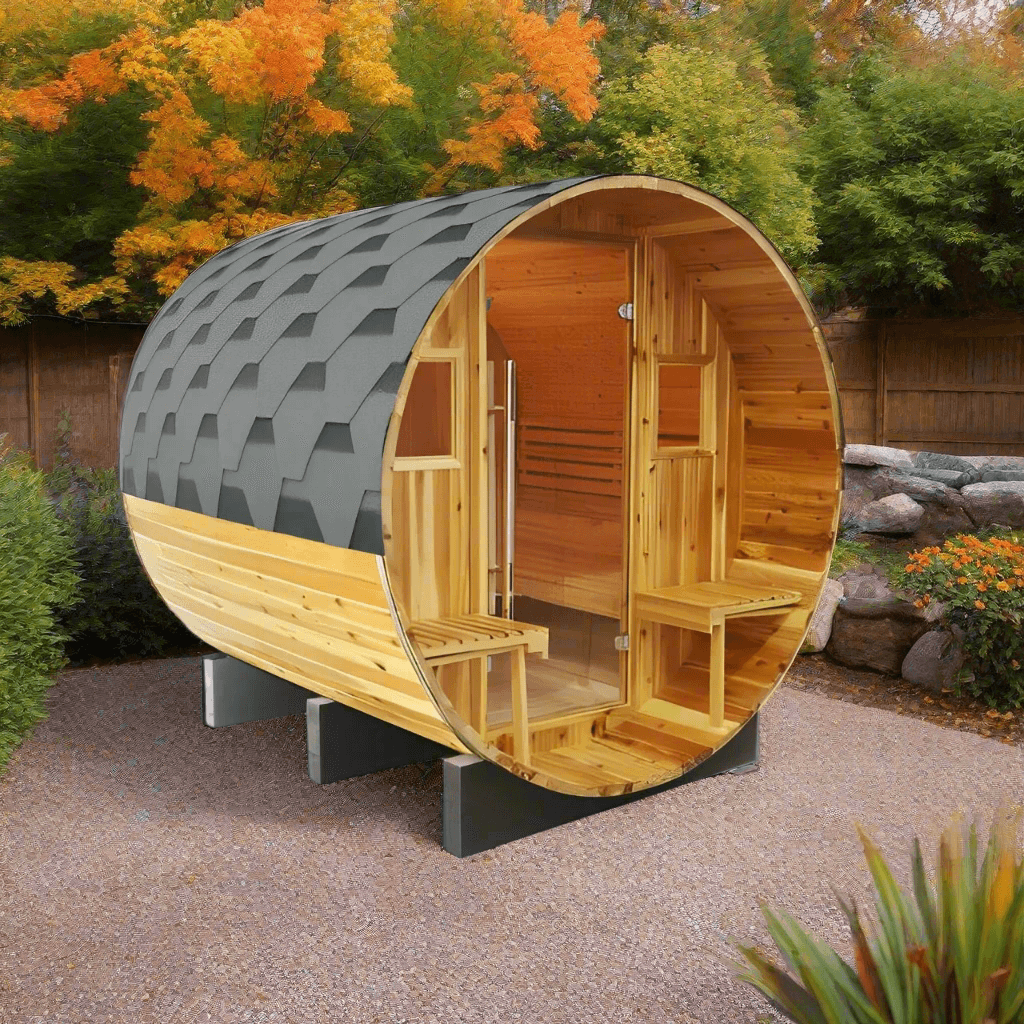 SunRay Oasis 2-4 Person Traditional Canopy Barrel Sauna - Image 1
