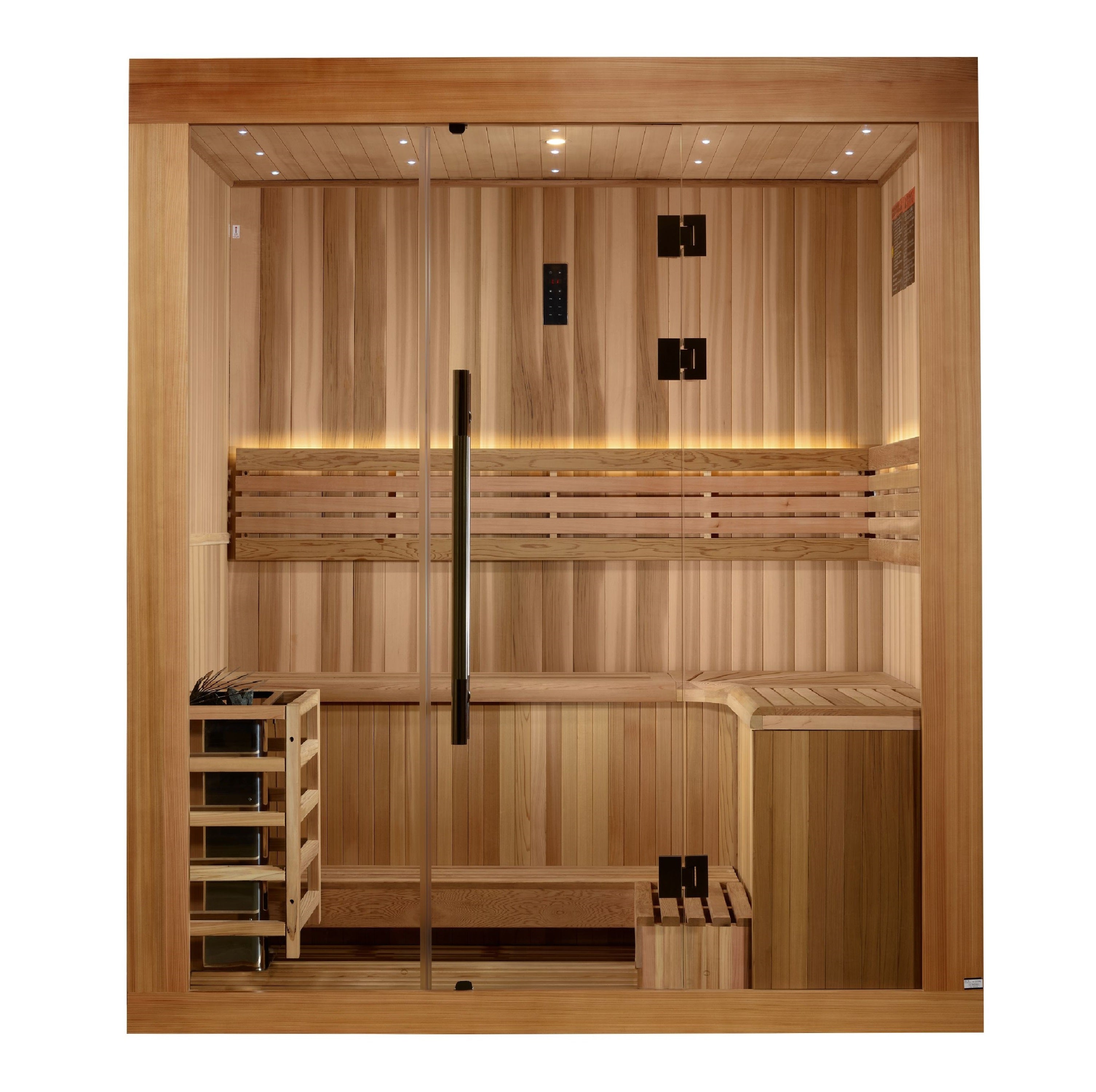Golden Designs 2025 Updated "Copenhagen Edition" 3 Person Traditional Sauna - Canadian Red Cedar Interior and Pacific Premium Clear Cedar Exterior (GDI-7389-02)
