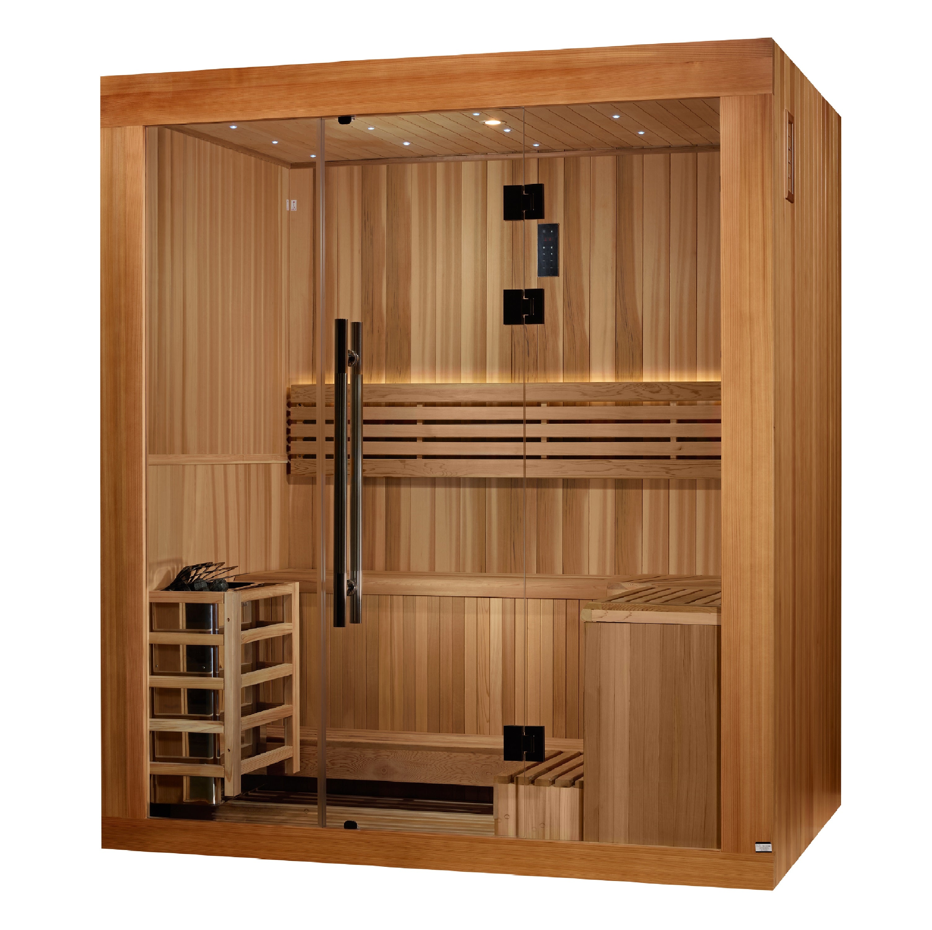 Golden Designs 2025 Updated "Copenhagen Edition" 3 Person Traditional Sauna - Canadian Red Cedar Interior and Pacific Premium Clear Cedar Exterior (GDI-7389-02)