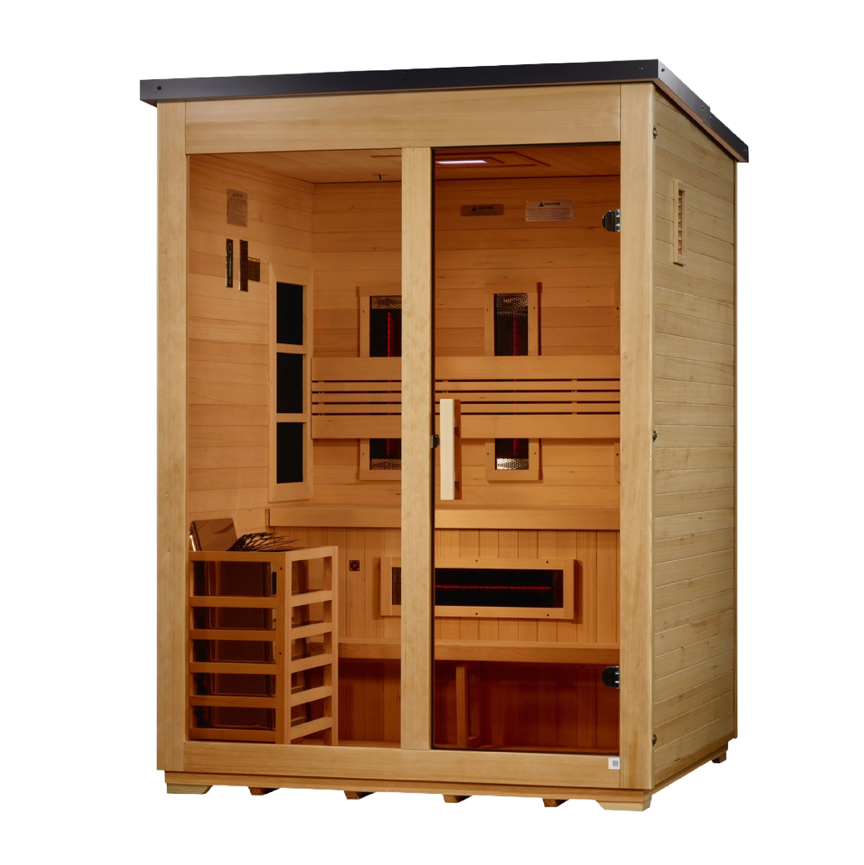Golden Designs "Carinthia" 3 Person Hybrid (PureTech™ Full Spectrum IR or Traditional Stove) Outdoor Sauna -  Flat Roof (GDI-8023-01)