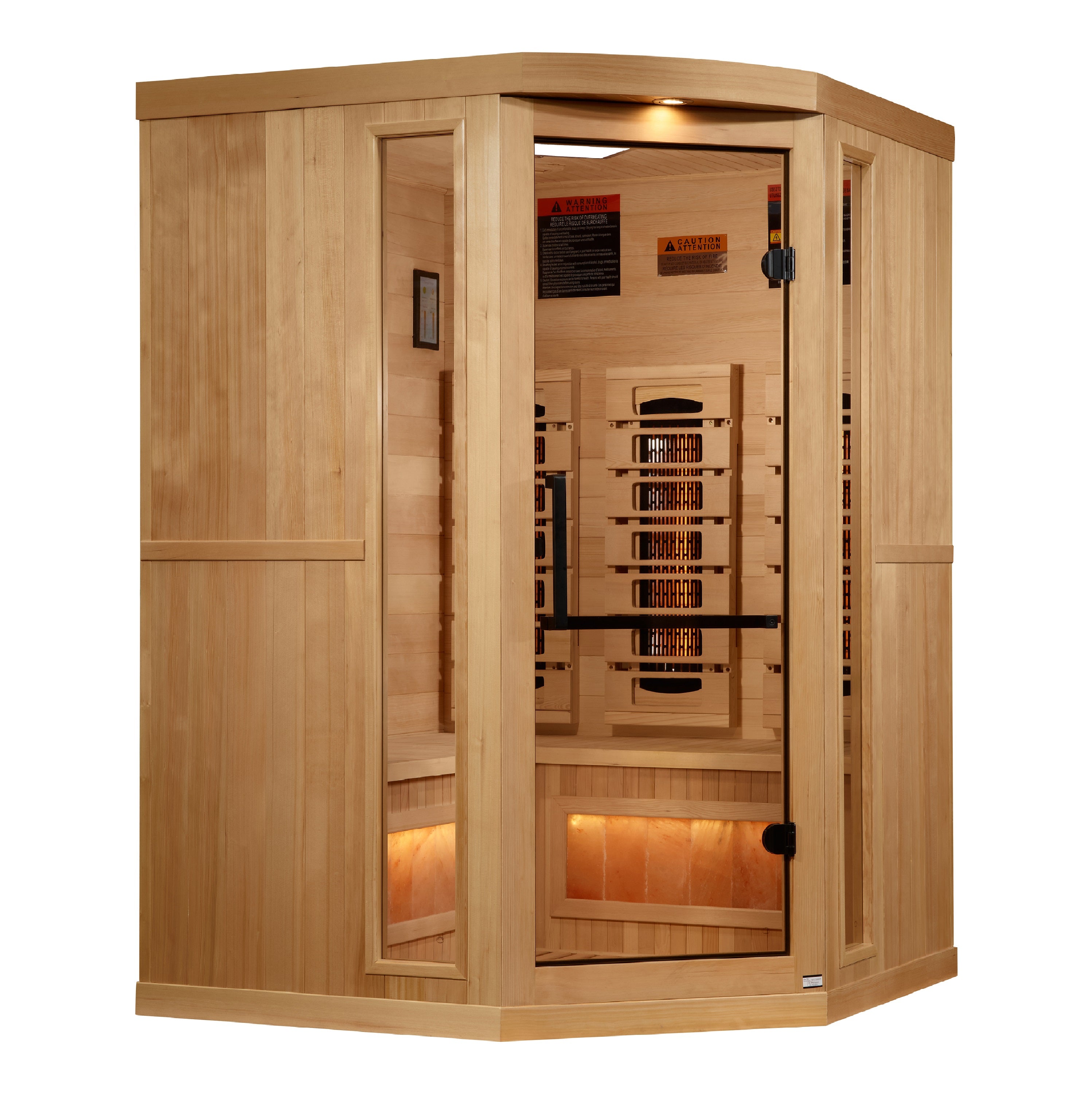 Golden Designs 3-Person Corner Full Spectrum PureTech™ Near Zero EMF (Under 3MG) FAR Infrared Sauna with Himalayan Salt Bar (Canadian Hemlock) (GDI-8035-03)