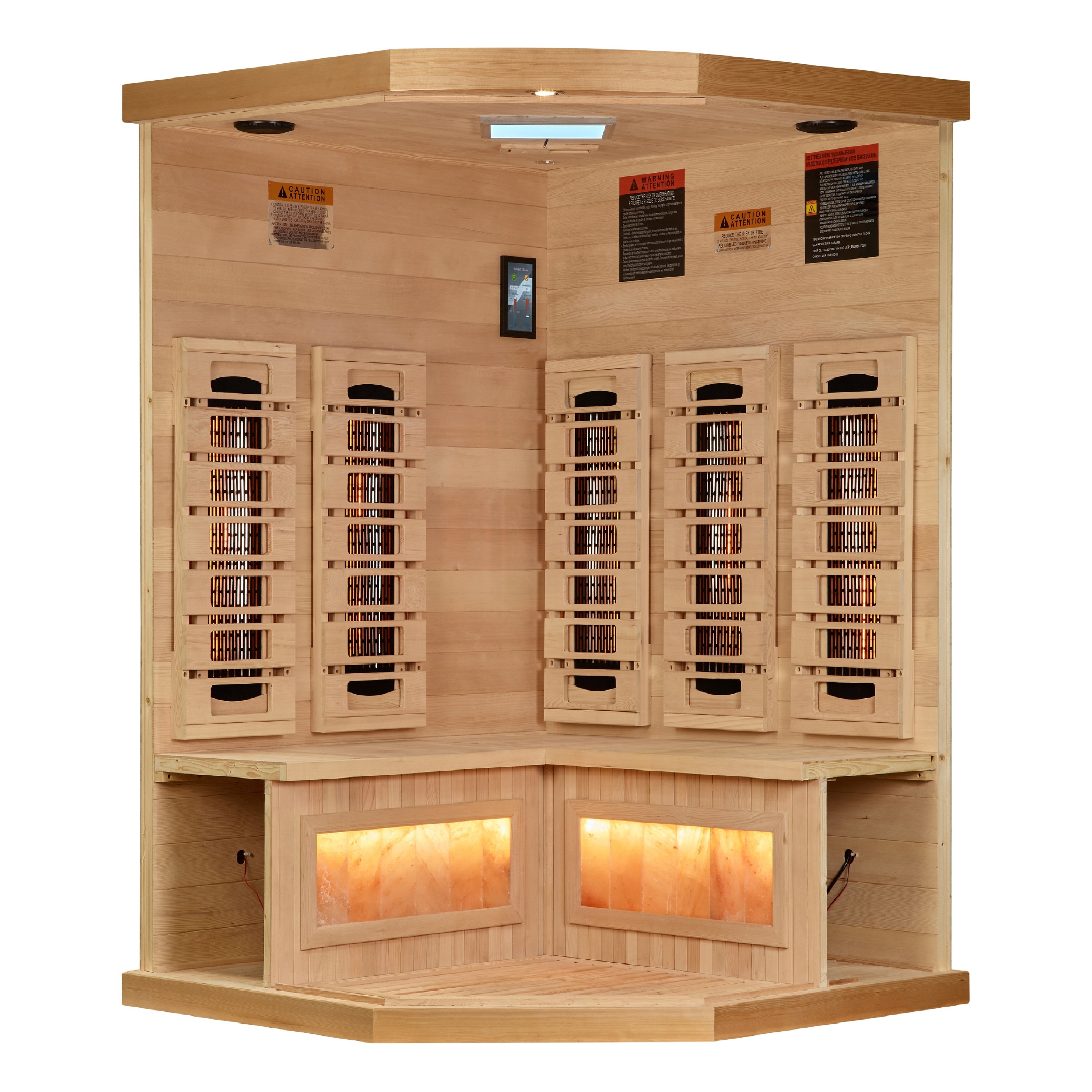 Golden Designs 3-Person Corner Full Spectrum PureTech™ Near Zero EMF (Under 3MG) FAR Infrared Sauna with Himalayan Salt Bar (Canadian Hemlock) (GDI-8035-03)