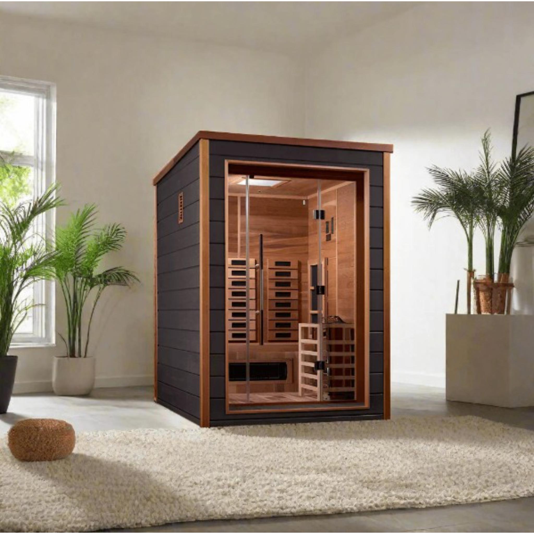 Golden Designs Nora 2 Person Indoor-Outdoor Hybrid Sauna with Full Spectrum & Harvia Stove (GDI-8222-01)