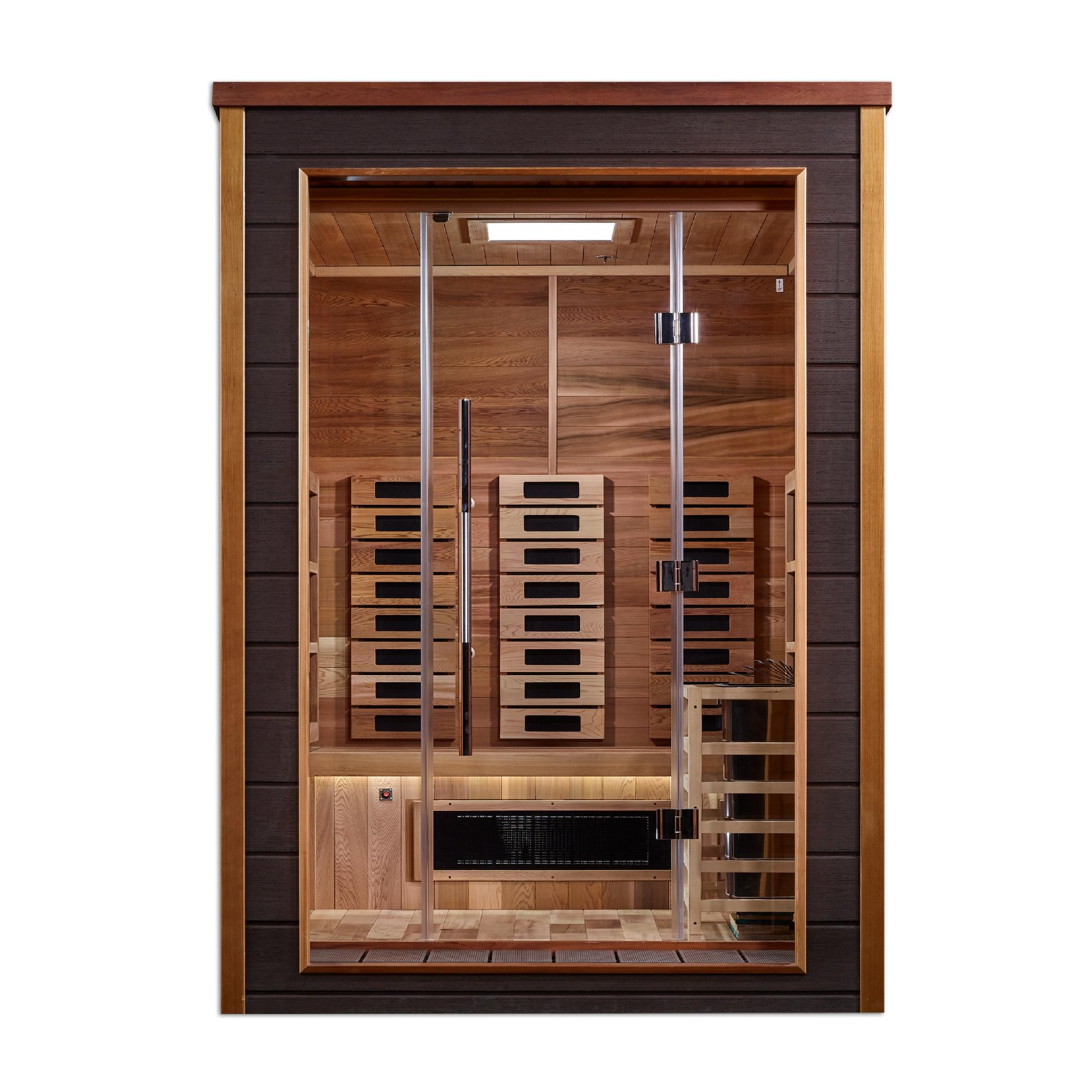Golden Designs Nora 2 Person Indoor-Outdoor Hybrid Sauna with Full Spectrum & Harvia Stove (GDI-8222-01)
