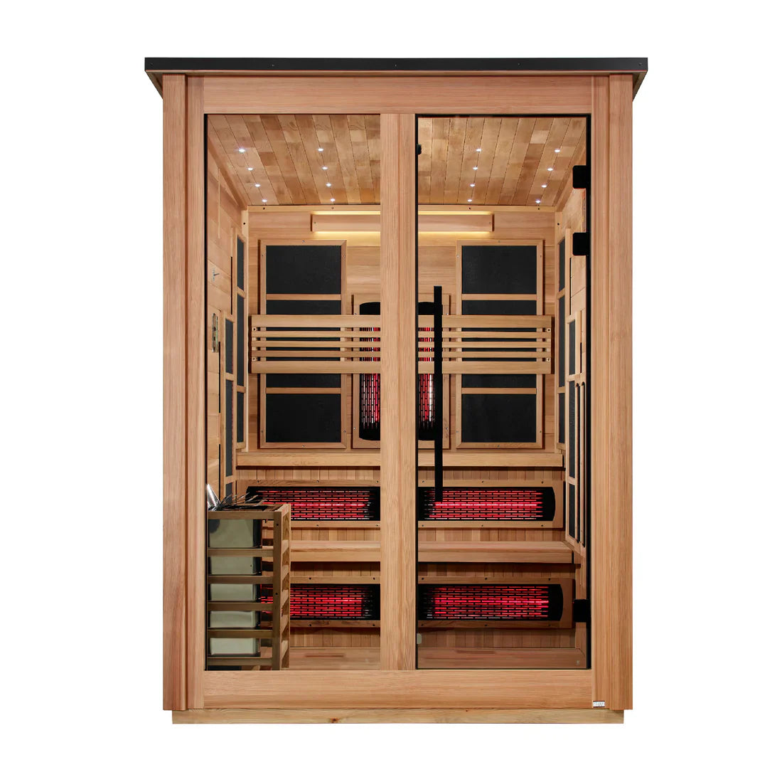 Golden Designs Kaskinen 6 Person Hybrid (PureTech™ Full Spectrum IR or Traditional Stove) Outdoor Sauna (GDI-8526-02) - Canadian Red Cedar Interior, Pacific Cedar Finish (GDI-8526-02)