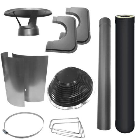 Chimney &amp; Assembly Kit, Barrel, Flat Roof, Black Steel