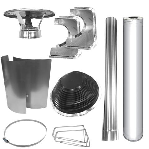 Chimney &amp; Assembly Kit, Barrel, Flat Roof, Stainless