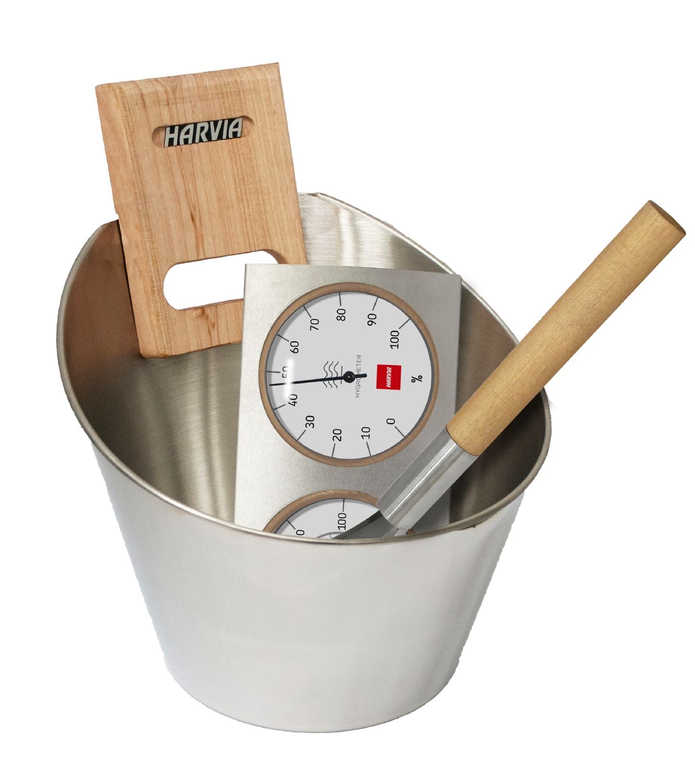 Steel Bucket and Ladle Set w/ Thermometer and Hygrometer, Silver