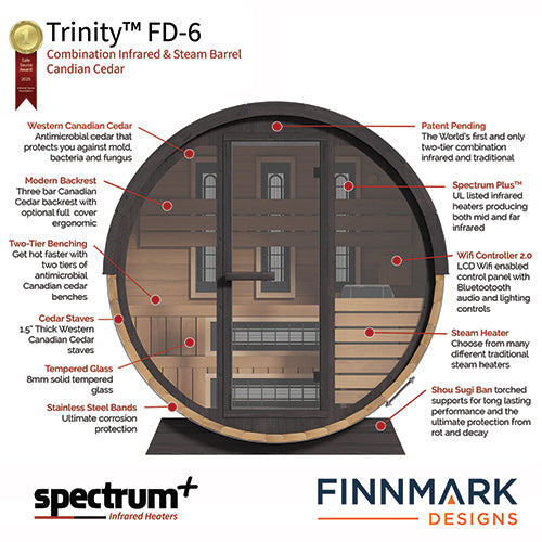 FD-6 Combination Infrared Barrel Sauna – Cedar | Finnmark Designs