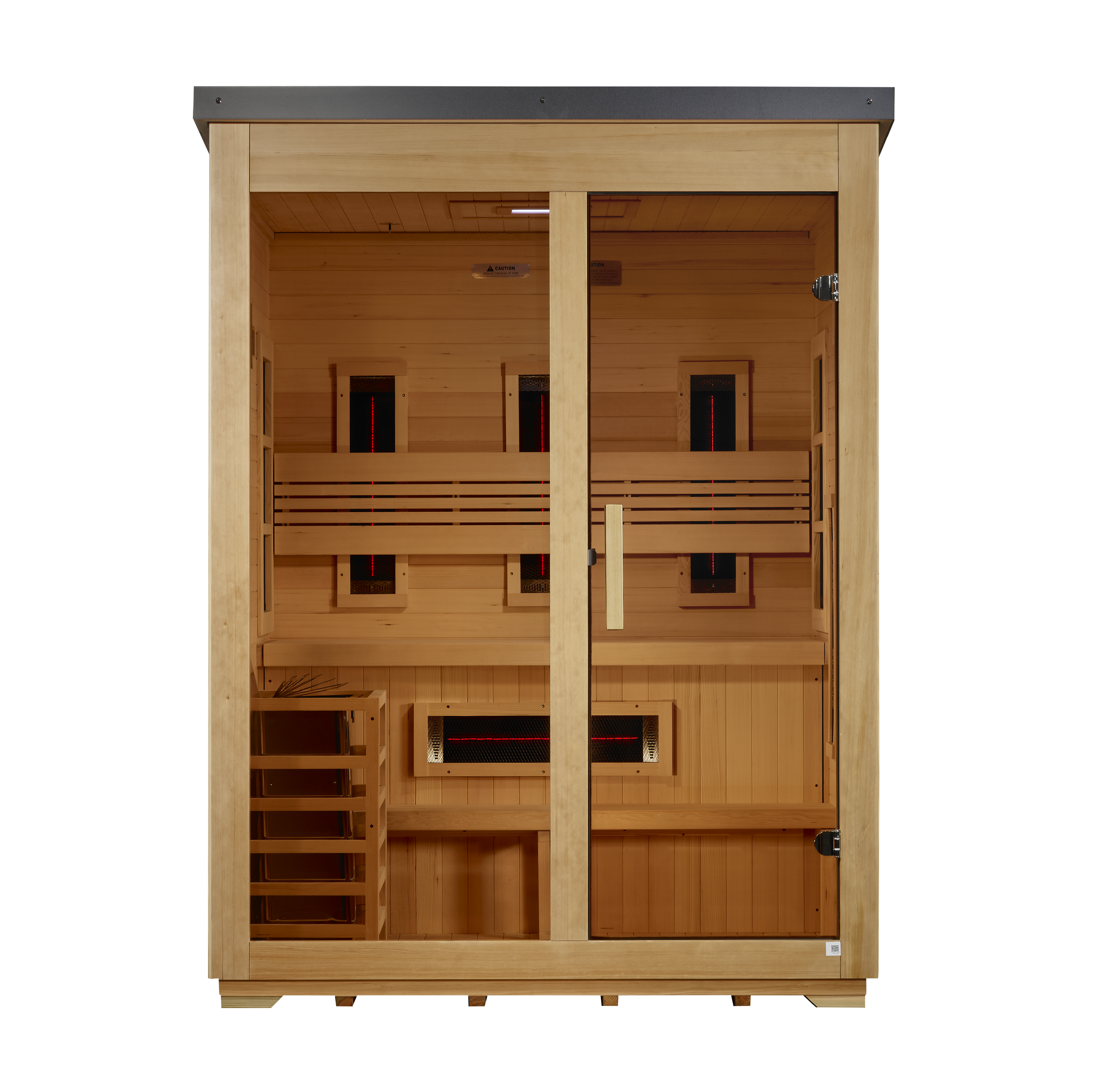Golden Designs "Carinthia" 3 Person Hybrid (PureTech™ Full Spectrum IR or Traditional Stove) Outdoor Sauna -  Flat Roof (GDI-8023-01)