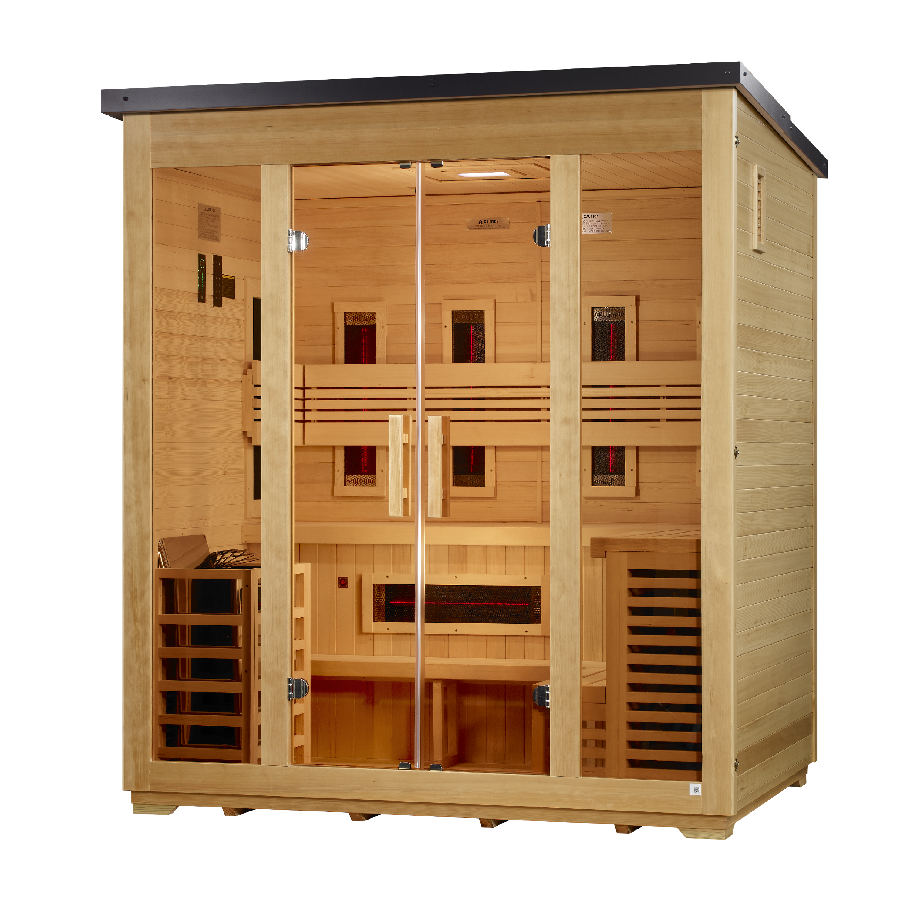 Golden Designs "Gargellen" 5 Person Hybrid (PureTech™ Full Spectrum IR or Traditional Stove) Outdoor Sauna - Flat Roof (GDI-8025-01)